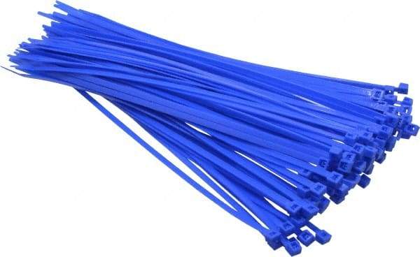 Made in USA - 11-1/4" Long Blue Nylon Standard Cable Tie - 50 Lb Tensile Strength, 1.32mm Thick, 4" Max Bundle Diam - Eagle Tool & Supply