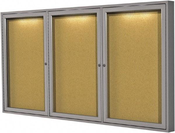 Ghent - 36" Wide x 24" High Enclosed Cork Bulletin Board - Natural Cork, Aluminum Frame - Eagle Tool & Supply