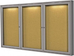 Ghent - 36" Wide x 24" High Enclosed Cork Bulletin Board - Natural Cork, Aluminum Frame - Eagle Tool & Supply