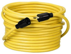 Southwire - 100', 12/3 Gauge/Conductors, Yellow Wet & Dry Location, Indoor & Outdoor Extension Cord - 1 Receptacle, 15 Amps, 125 VAC, UL STW, NEMA L5-20P, L5-20R - Eagle Tool & Supply