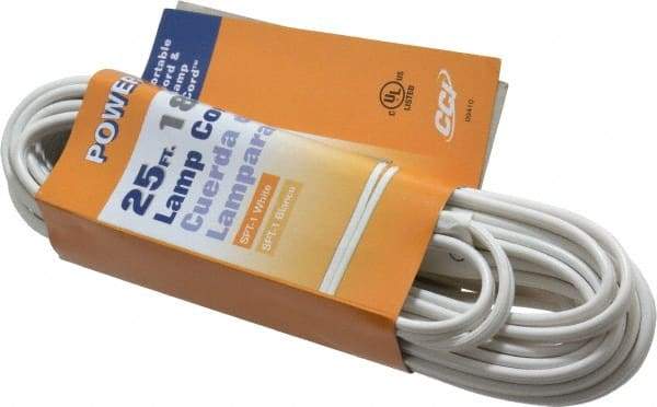 Southwire - 25', 18/2 Gauge/Conductors, White Indoor Replacement Cord - 2 Receptacles, 10 Amps, UL SPT-1 - Eagle Tool & Supply