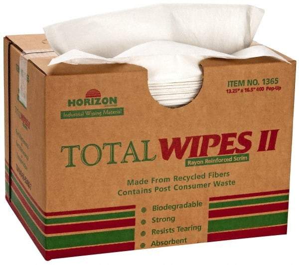 Ability One - Flat Fold Shop Towel/Industrial Wipes - 16-1/2" x 13" Sheet Size, White - Eagle Tool & Supply