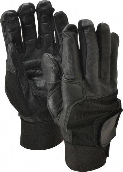 Ability One - Size XL (10) Leather/Spandex/Gel Padded Anti-Vibration/Impact Protection Work Gloves - For Mechanic's & Lifting, Uncoated, Hook & Loop Cuff, Full Fingered, Black, Paired - Eagle Tool & Supply