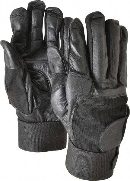 Ability One - Size 2XL (11) Leather/Spandex/Gel Padded Anti-Vibration/Impact Protection Work Gloves - For Mechanic's & Lifting, Uncoated, Hook & Loop Cuff, Full Fingered, Black, Paired - Eagle Tool & Supply