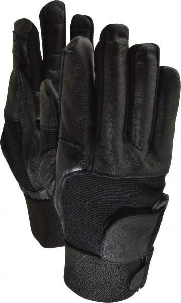 Ability One - Size L (9) Leather/Spandex/Gel Padded Anti-Vibration/Impact Protection Work Gloves - For Mechanic's & Lifting, Uncoated, Hook & Loop Cuff, Full Fingered, Black, Paired - Eagle Tool & Supply