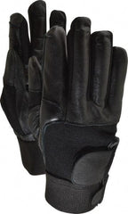 Ability One - Size L (9) Leather/Spandex/Gel Padded Anti-Vibration/Impact Protection Work Gloves - For Mechanic's & Lifting, Uncoated, Hook & Loop Cuff, Full Fingered, Black, Paired - Eagle Tool & Supply