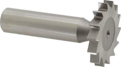 Made in USA - 1-1/4" Diam x 3/16" Face Width, High Speed Steel, 14 Teeth, Shank Connection Woodruff Keyseat Cutter - Uncoated, 2-3/16" OAL x 1/2" Shank, Straight Teeth, ANSI 610, Old Standard 19 - Eagle Tool & Supply