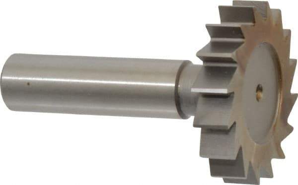 Made in USA - 1-1/2" Diam x 5/16" Face Width, High Speed Steel, 16 Teeth, Shank Connection Woodruff Keyseat Cutter - Uncoated, 2-5/16" OAL x 1/2" Shank, Straight Teeth, ANSI 1012, Old Standard 25 - Eagle Tool & Supply