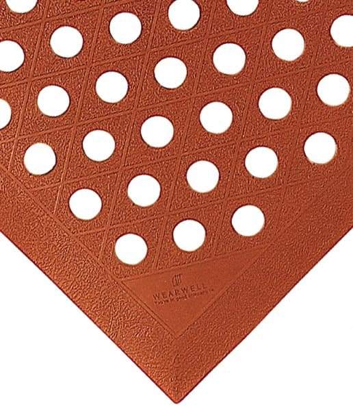 Wearwell - 5' Long, Dry/Wet Environment, Anti-Fatigue Matting - Terra Cotta, Nitrile Blend with Nitrile Rubber Base, Beveled on 4 Sides - Eagle Tool & Supply