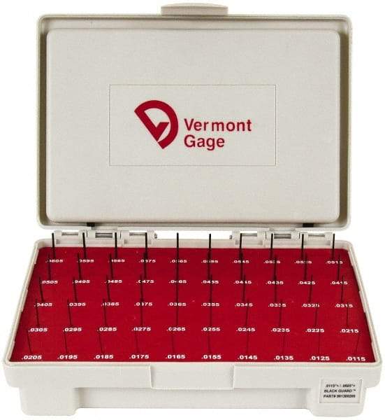 Vermont Gage - 50 Piece, 0.0115-0.0605 Inch Diameter Plug and Pin Gage Set - Plus 0.0002 Inch Tolerance, Class ZZ - Eagle Tool & Supply