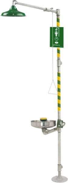 Haws - 1-1/4" Inlet, 20 GPM shower Flow, Drench shower, Eye & Face Wash Station - Bowl, Triangular Pull Rod & Push Flag Activated, Galvanized Steel Pipe, Plastic Shower Head, 3.7 GPM Bowl Flow, Inline Strainer, Barrier Free, Top or Mid Supply - Eagle Tool & Supply