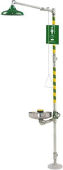 Haws - 1-1/4" Inlet, 20 GPM shower Flow, Drench shower, Eye & Face Wash Station - Bowl, Triangular Pull Rod & Push Flag Activated, Galvanized Steel Pipe, Plastic Shower Head, 3.7 GPM Bowl Flow, Inline Strainer, Barrier Free, Top or Mid Supply - Eagle Tool & Supply