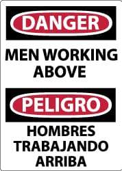 NMC - "Danger - Men Working Above", 14" Long x 10" Wide, Pressure-Sensitive Vinyl Safety Sign - Rectangle, 0.004" Thick, Use for Accident Prevention - Eagle Tool & Supply