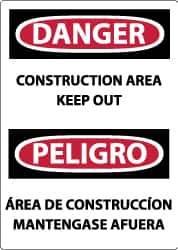 NMC - "Danger - Construction Area - Keep Out", 14" Long x 10" Wide, Rigid Plastic Safety Sign - Rectangle, 0.05" Thick, Use for Security & Admittance - Eagle Tool & Supply