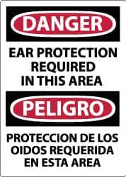 NMC - "Danger - Ear Protection Required in This Area", 14" Long x 10" Wide, Pressure-Sensitive Vinyl Safety Sign - Rectangle, 0.004" Thick, Use for Accident Prevention - Eagle Tool & Supply