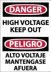 NMC - Accident Prevention Label, Header: DANGER - Legend: Danger - Pinch Point, English & Spanish, Black, Red & White, 3" Long x 5" High, Sign Muscle Finish - Eagle Tool & Supply