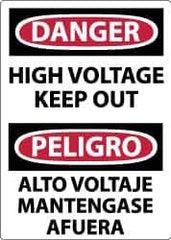 NMC - "Danger - High Voltage - Keep Out", 14" Long x 10" Wide, Pressure-Sensitive Vinyl Safety Sign - Rectangle, 0.004" Thick, Use for Accident Prevention - Eagle Tool & Supply