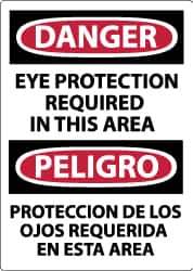 NMC - "Danger - Eye Protection Required in This Area", 14" Long x 10" Wide, Rigid Plastic Safety Sign - Rectangle, 0.05" Thick, Use for Accident Prevention - Eagle Tool & Supply