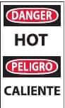 NMC - Hazardous Materials Label, Header: DANGER - Legend: Danger - Hot, English & Spanish, Black, Red & White, 3" Long x 5" High, Sign Muscle Finish - Eagle Tool & Supply