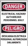 NMC - Accident Prevention Label, Header: DANGER - Legend: Danger - Electrical Hazard - Authorized Personnel Only, English & Spanish, Black, Red & White, 3" Long x 5" High, Sign Muscle Finish - Eagle Tool & Supply