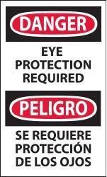 NMC - Accident Prevention Label, Header: DANGER - Legend: Danger - Eye Protection Required, English & Spanish, Black, Red & White, 3" Long x 5" High, Sign Muscle Finish - Eagle Tool & Supply