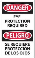 NMC - Accident Prevention Label, Header: DANGER - Legend: Danger - Eye Protection Required, English & Spanish, Black, Red & White, 3" Long x 5" High, Sign Muscle Finish - Eagle Tool & Supply