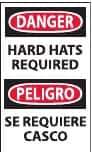 NMC - Accident Prevention Label, Header: DANGER - Legend: Danger - Hard Hats Required, English & Spanish, Black, Red & White, 3" Long x 5" High, Sign Muscle Finish - Eagle Tool & Supply
