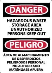 NMC - "Danger - Hazardous Waste Storage Area - Unauthorized Persons Keep Out", 14" Long x 10" Wide, Aluminum Safety Sign - Rectangle, 0.04" Thick, Use for Hazardous Materials - Eagle Tool & Supply