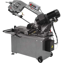 Jet - 8 x 14" Max Capacity, Manual Geared Head Horizontal Bandsaw - 135, 197 & 256 SFPM Blade Speed, 110/220 Volts, 45°, 1 hp, 1 Phase - Eagle Tool & Supply