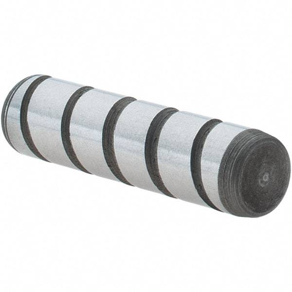 Jergens - 1/4" Diam x 1" Pin Length Alloy Steel Grooved Dowel Pin - C 47-58 & C 60-64 (Surface) Hardness, 1 Beveled & 1 Threaded End - Eagle Tool & Supply
