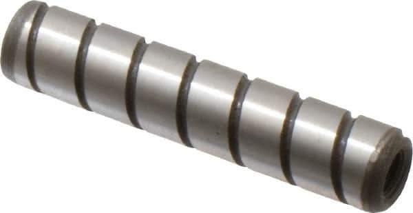Jergens - 5/16" Diam x 1-1/2" Pin Length Alloy Steel Grooved Dowel Pin - C 47-58 & C 60-64 (Surface) Hardness, 1 Beveled & 1 Threaded End - Eagle Tool & Supply