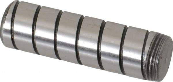 Jergens - 7/16" Diam x 1-1/2" Pin Length Alloy Steel Grooved Dowel Pin - C 47-58 & C 60-64 (Surface) Hardness, 1 Beveled & 1 Threaded End - Eagle Tool & Supply