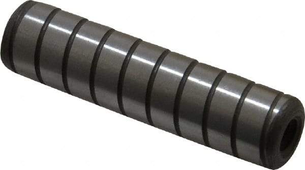 Jergens - 1/2" Diam x 2" Pin Length Alloy Steel Grooved Dowel Pin - C 47-58 & C 60-64 (Surface) Hardness, 1 Beveled & 1 Threaded End - Eagle Tool & Supply