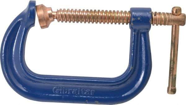 Gibraltar - Regular-Duty 4" Max Opening, 3-1/4" Throat Depth, Forged Steel Standard C-Clamp - 6,200 Lb Capacity, 0" Min Opening, Deep Throat, Copper Plated Screw - Eagle Tool & Supply