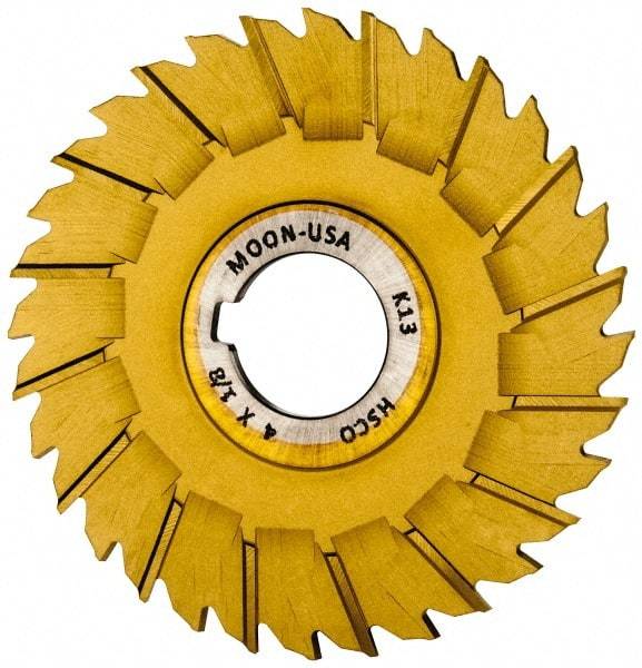 Made in USA - 4" Blade Diam x 1/8" Blade Thickness, 1" Hole, 32 Teeth, Cobalt Side Chip Saw - Staggered Tooth, Arbor Connection, Right Hand Cut, TiN, with Keyway - Eagle Tool & Supply