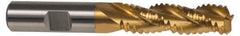 Hertel - 3/4" Diam, Coarse Pitch, 2-1/4" LOC, 3 Flute Cobalt Roughing Square End Mill - TiN Finish, 4-1/2" OAL, 3/4" Shank Diam, Single End, Centercutting, 37° Helix - Eagle Tool & Supply