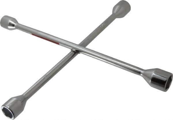 Omega Lift Equipment - 14" Long Cross Shaped Lug Nut Wrench Tire Iron - 11/16, 3/4, 13/16, 7/8" Hex - Eagle Tool & Supply