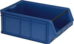 Quantum Storage - 140 Lb. Load Capacity, 29" Deep, Blue Polyethylene Hopper Stacking Bin - 11-7/8" High x 18-3/8" Wide x 29" Long - Eagle Tool & Supply