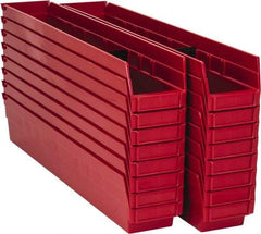 Quantum Storage - 50 Lb. Load Capacity, 23-5/8" Deep, Red Polypropylene Hopper Shelf Bin - 4" High x 4-1/8" Wide x 23-5/8" Long - Eagle Tool & Supply