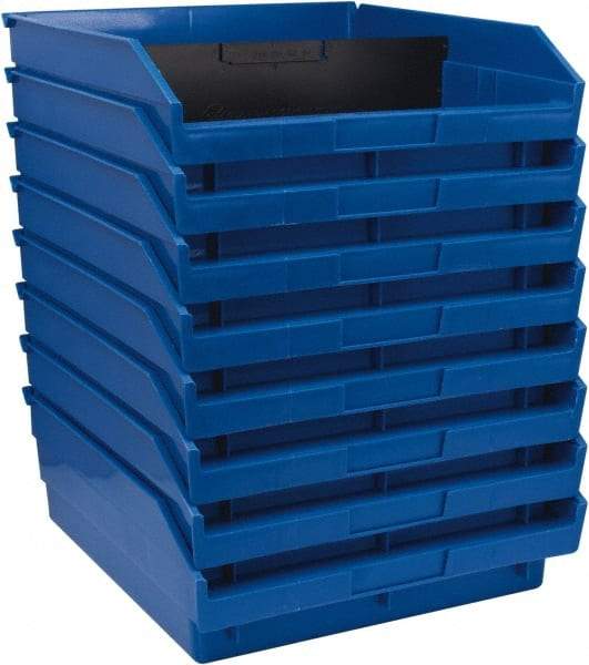 Quantum Storage - 50 Lb. Load Capacity, 11-5/8" Deep, Blue Polypropylene Hopper Shelf Bin - 4" High x 11-1/8" Wide x 11-5/8" Long - Eagle Tool & Supply