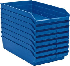 Quantum Storage - 50 Lb. Load Capacity, 17-7/8" Deep, Blue Polypropylene Hopper Shelf Bin - 4" High x 11-1/8" Wide x 17-7/8" Long - Eagle Tool & Supply