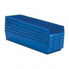 Quantum Storage - 50 Lb. Load Capacity, 23-5/8" Deep, Blue Polypropylene Hopper Shelf Bin - 4" High x 8-3/8" Wide x 23-5/8" Long - Eagle Tool & Supply