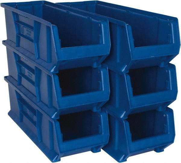 Quantum Storage - 100 Lb. Load Capacity, 23-7/8" Deep, Blue Polypropylene Hopper Stacking Bin - 7" High x 8-1/4" Wide x 23-7/8" Long - Eagle Tool & Supply