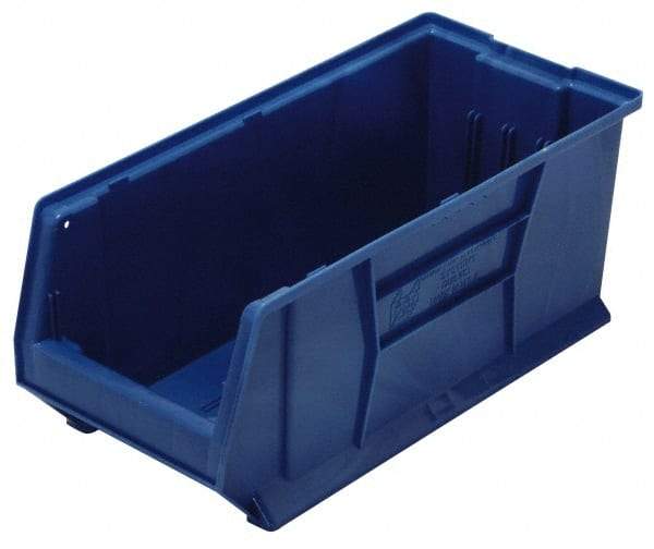 Quantum Storage - 100 Lb. Load Capacity, 23-7/8" Deep, Blue Polypropylene Hopper Stacking Bin - 9" High x 8-1/4" Wide x 23-7/8" Long - Eagle Tool & Supply