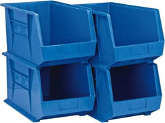 Quantum Storage - 75 Lb. Load Capacity, 18" Deep, Blue Polypropylene Hopper Stacking Bin - 10" High x 11" Wide x 18" Long - Eagle Tool & Supply