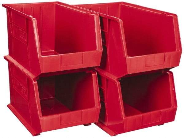 Quantum Storage - 75 Lb. Load Capacity, 18" Deep, Red Polypropylene Hopper Stacking Bin - 10" High x 11" Wide x 18" Long - Eagle Tool & Supply