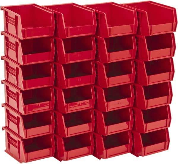 Quantum Storage - 10 Lb. Load Capacity, 5-3/8" Deep, Red Polypropylene Hopper Stacking Bin - 3" High x 4-1/8" Wide x 5-3/8" Long - Eagle Tool & Supply