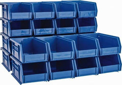 Quantum Storage - 10 Lb. Load Capacity, 7-3/8" Deep, Blue Polypropylene Hopper Stacking Bin - 3" High x 4-1/8" Wide x 7-3/8" Long - Eagle Tool & Supply