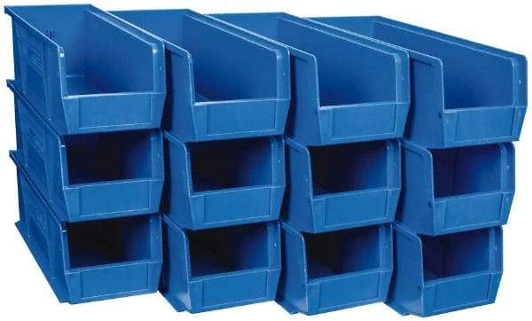 Quantum Storage - 50 Lb. Load Capacity, 14-3/4" Deep, Blue Polypropylene Hopper Stacking Bin - 5" High x 5-1/2" Wide x 14-3/4" Long - Eagle Tool & Supply