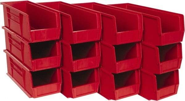 Quantum Storage - 50 Lb. Load Capacity, 14-3/4" Deep, Red Polypropylene Hopper Stacking Bin - 5" High x 5-1/2" Wide x 14-3/4" Long - Eagle Tool & Supply